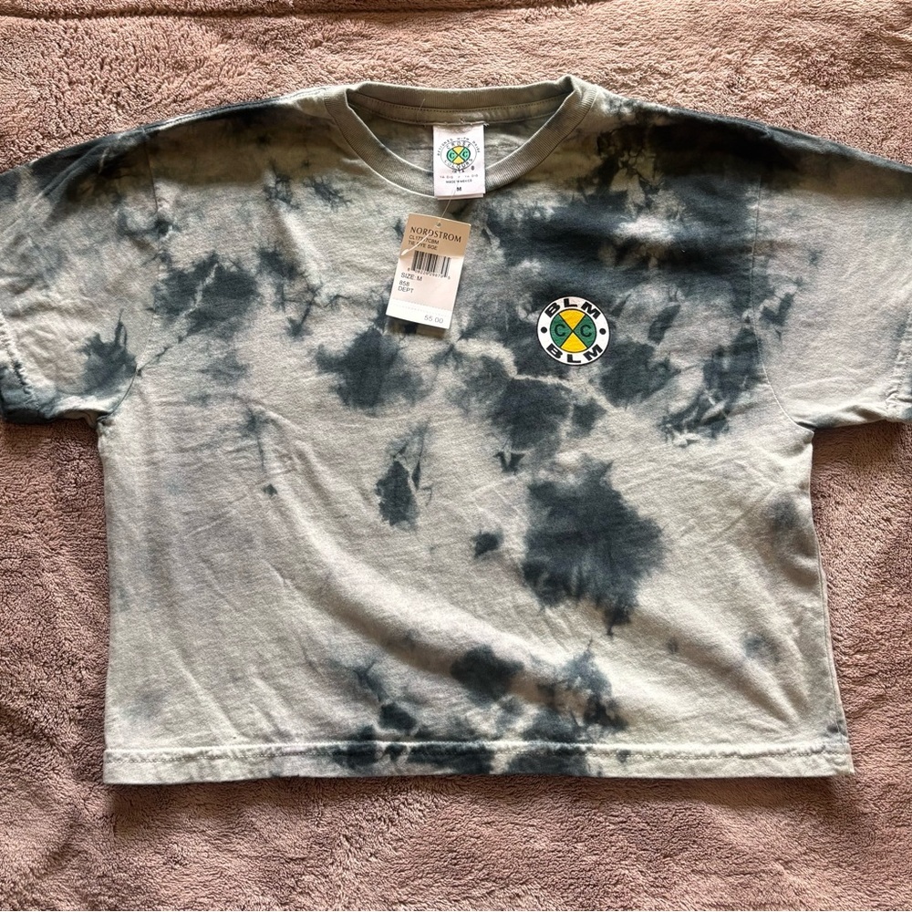 Cross Colours BLM Tie Dye Sage Crop Top Grey Green Nordstrom CL1717CBM Mens M